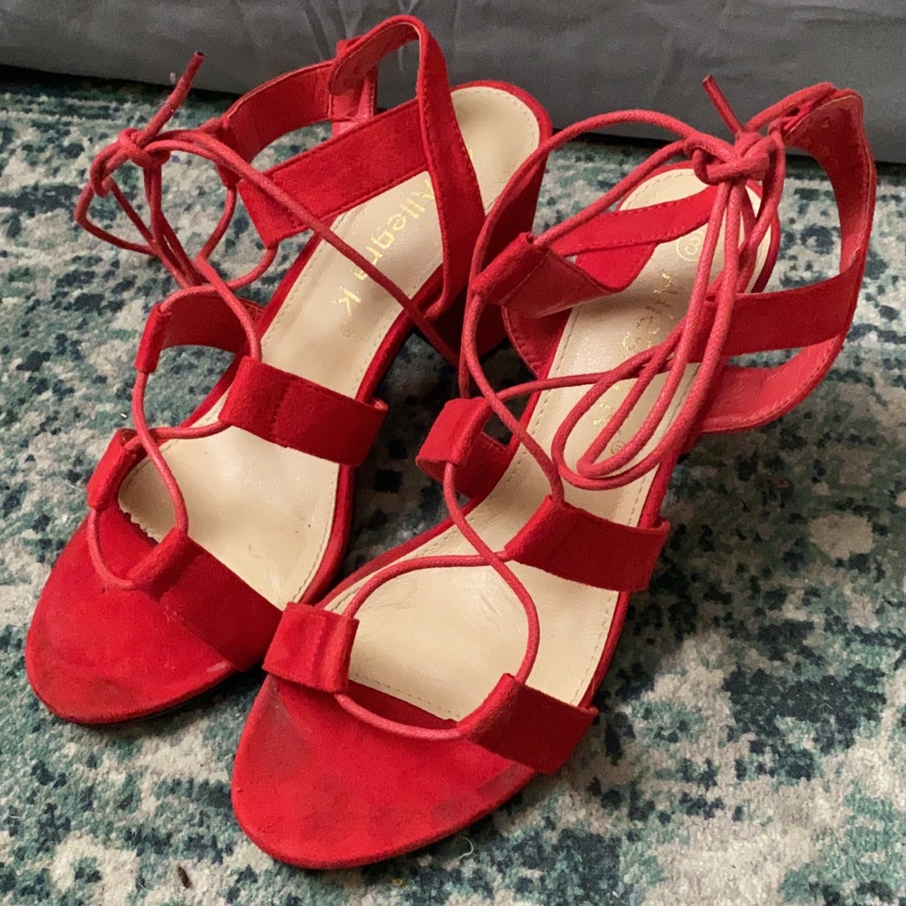 Red Block Heels